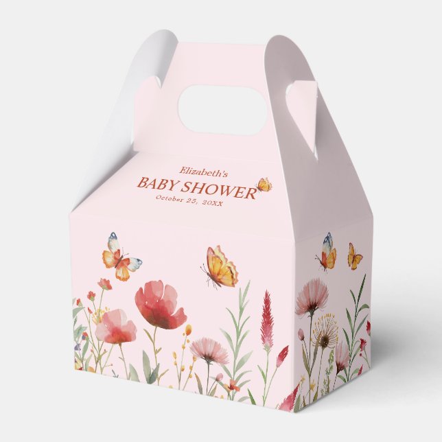 Boho Watercolor Wildflowers Baby Shower Favour Box (Front Side)