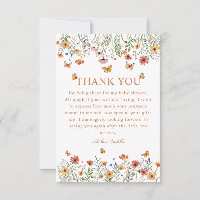 Boho Watercolor Wildflowers Baby Shower Thank you  (Front)