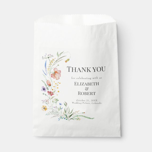 Boho Watercolor Wildflowers Favour Bags (Front)