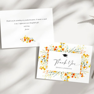Boho Watercolor Wildflowers Graduation Thank You Card