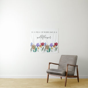 Boho Watercolor Wildflowers “In a field of roses…” Tapestry