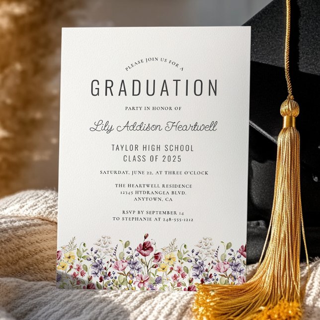 Boho Watercolor Wildflowers Ivory Graduation Party Invitation (Creator Uploaded)