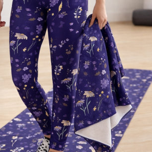 Boho Watercolor Wildflowers Navy  Bath Towel