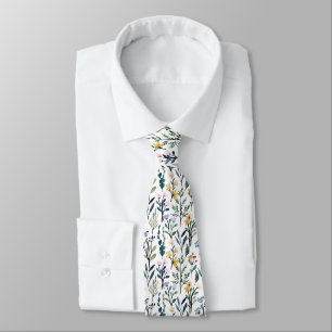 Boho Watercolor Wildflowers Painting Pattern  Tie