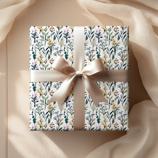 Boho Watercolor Wildflowers Painting Pattern Wrapping Paper (Creator Uploaded)