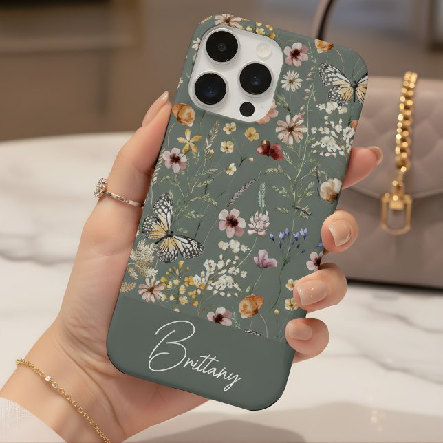 Boho Watercolor Wildflowers Pattern  iPhone Case (Creator Uploaded)