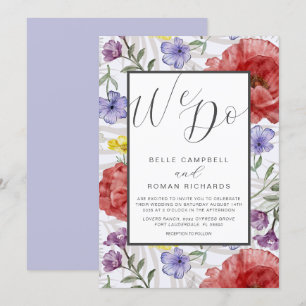 Boho Watercolor Wildflowers Purple Wedding Invitation