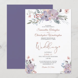 Boho Watercolor Wildflowers Purple Wedding Invitation