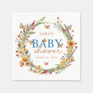 Boho Watercolor Wildflowers Rustic Baby Shower  Napkin