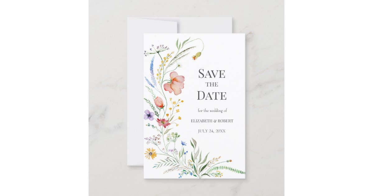 Boho Watercolor Wildflowers Save The Date Card Zazzle