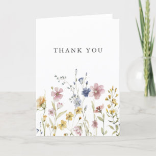 Boho Watercolor Wildflowers Thank You Card