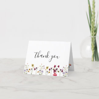 Boho Watercolor Wildflowers Thank You Card