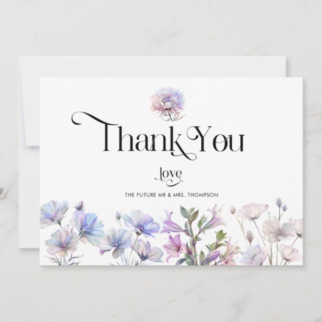 Boho Watercolor Wildflowers Thank You Cards (Front)