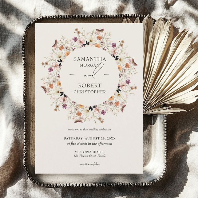 Boho watercolor wildflowers wreath fall earthy invitation (Boho watercolor wildflowers wreath fall earthy invitation)