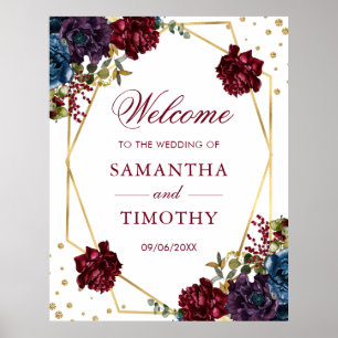 Boho Watercolor Winter Flowers Gold Frame Wedding Poster