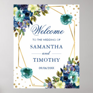 Boho Watercolor Winter Flowers Gold Frame Wedding Poster