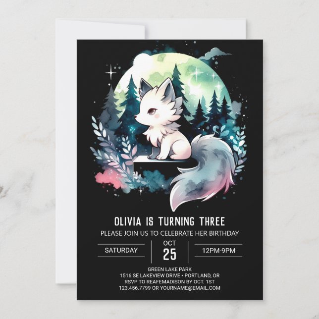 Boho Watercolor Wolf Birthday Invitation (Front)