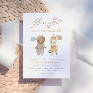 Boho Watercolor Woodland Animals Gender Reveal Invitation