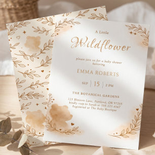 Boho Watercolor Woodland Bear Wildflower Invitation