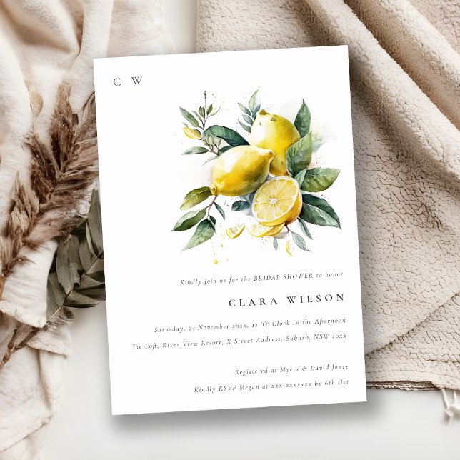 Boho Watercolor Yellow Lemon Garden Bridal Shower Invitation (Creator Uploaded)