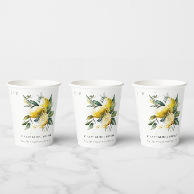 Boho Watercolor Yellow Lemon Garden Bridal Shower Paper Cups (Multi)