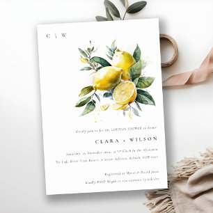 Boho Watercolor Yellow Lemon Garden Couples Shower Invitation