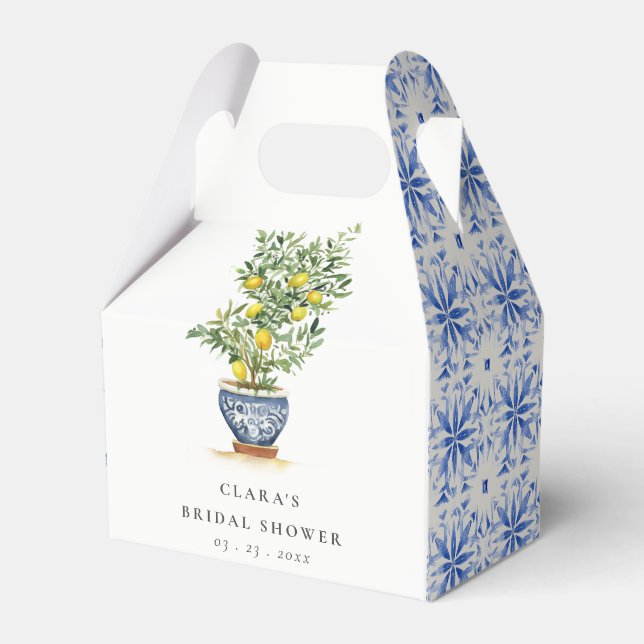 Boho Watercolor Yellow Lemon Tree Bridal Shower Favour Box (Front Side)