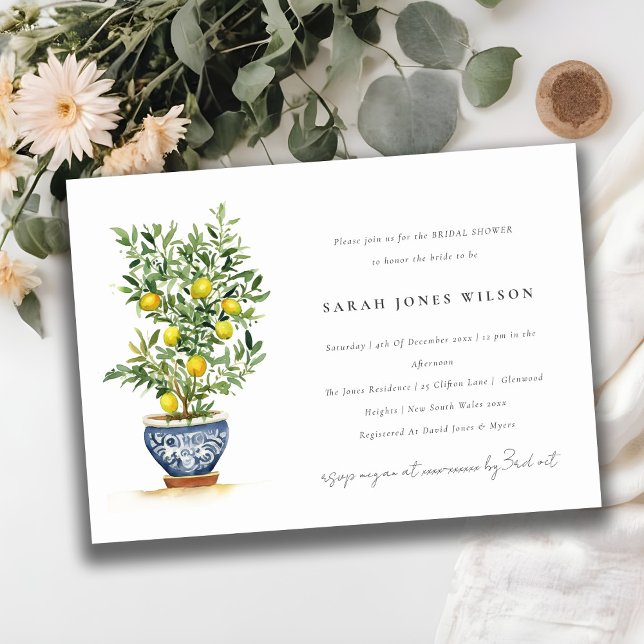 Boho Watercolor Yellow Lemon Tree Bridal Shower Invitation (Creator Uploaded)