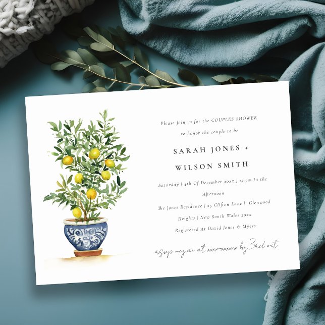 Boho Watercolor Yellow Lemon Tree Couples Shower Invitation (Creator Uploaded)