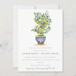 Boho Watercolor Yellow Lemon Tree Couples Shower Invitation