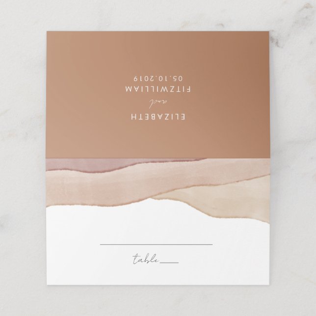 Boho Watercolour Abstract | Caramel Mocha Folded Place Card (Outside Unfolded)
