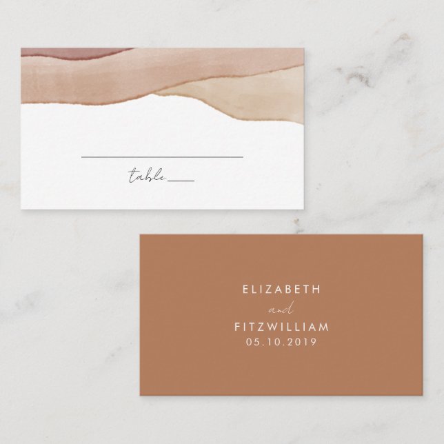 Boho Watercolour Abstract | Caramel Mocha Wedding Place Card (Front/Back)