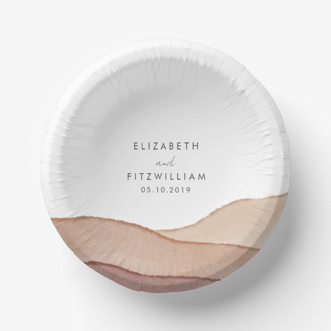Boho Watercolour Abstract Couples Names Paper Bowl Plate (Front)