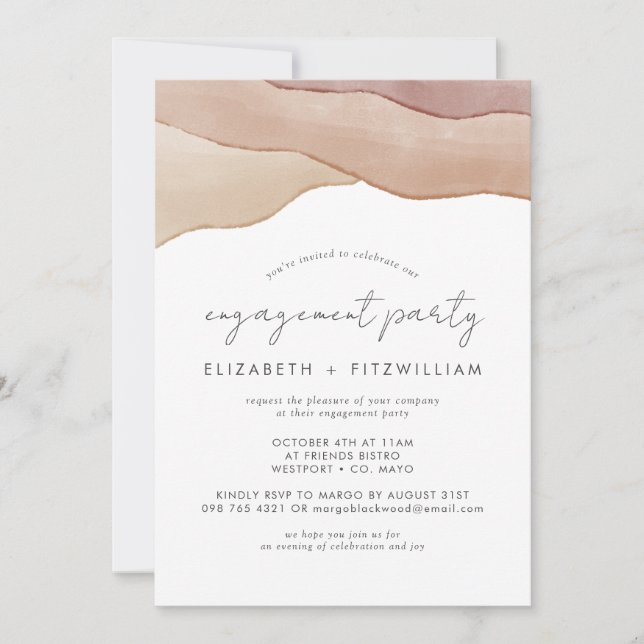 Boho Watercolour Abstract Engagement Party   Invitation (Front)