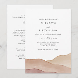 Boho Watercolour Abstract   Front and Back Wedding Invitation