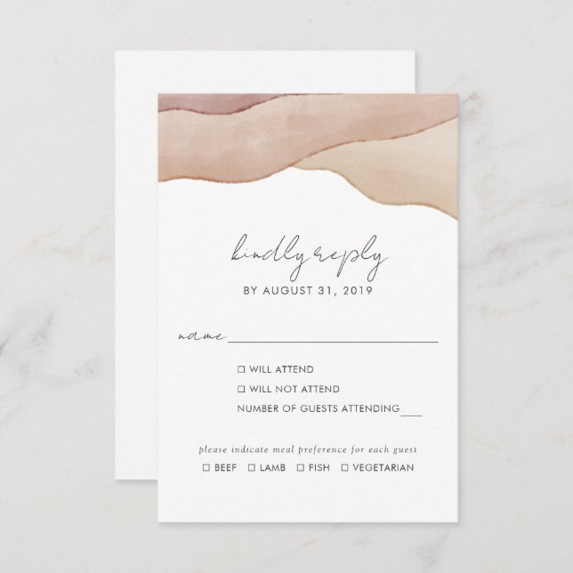 Boho Watercolour Abstract Meal Choice Wedding RSVP Card (Front/Back)
