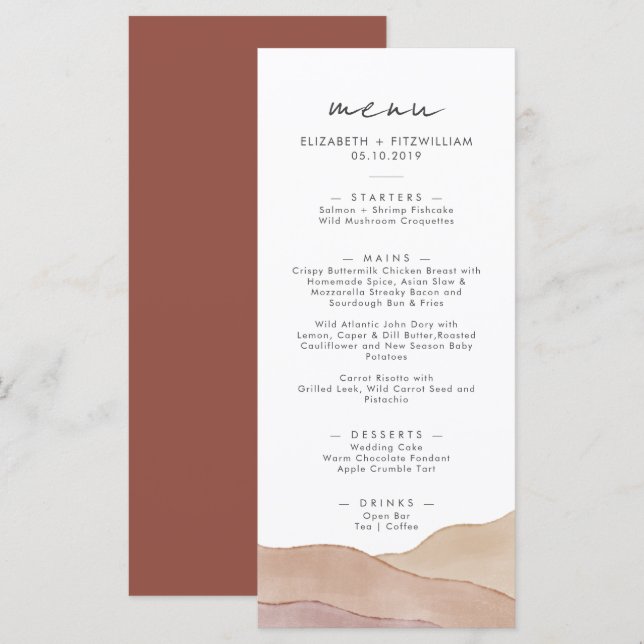 Boho Watercolour Abstract | Rust Maple Dinner    Menu (Front/Back)
