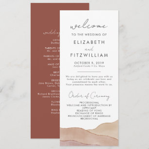 Boho Watercolour Abstract   Rust Maple Wedding  Programme
