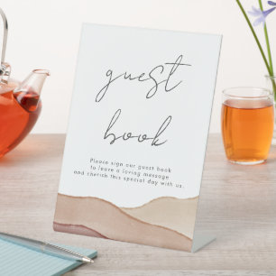 Boho Watercolour Abstract Wedding Guestbook Pedestal Sign