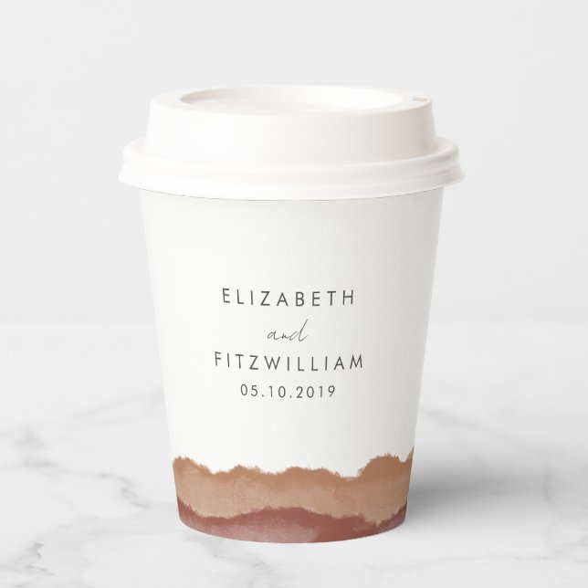 Boho Watercolour Abstract Wedding Paper Cups (Front)