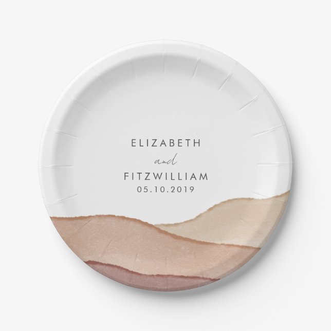 Boho Watercolour Abstract Wedding  Paper Plate (Front)