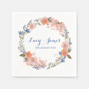 Boho Watercolour Floral Wreath Wedding Napkins