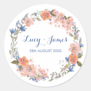 Boho Watercolour Floral Wreath Wedding Stickers