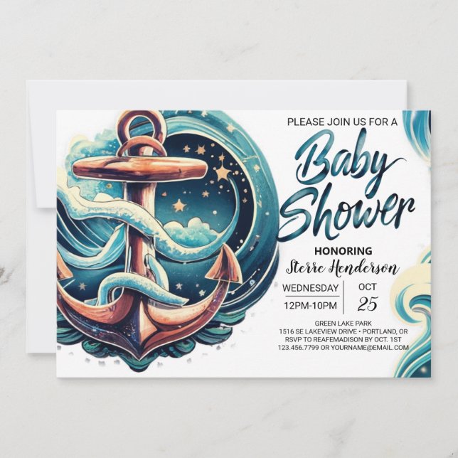Boho Waves Blue Baby Shower Invitation (Front)