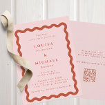 Boho Wavy Blush & Terracotta QR Code Wedding  Invitation<br><div class="desc">A modern and stylish wedding invitation with a retro vibe featuring a wavy scallop frame in terracotta with a blush pink background,  with terracotta text. Add a QR to the reverse to direct guests to your wedding website.</div>