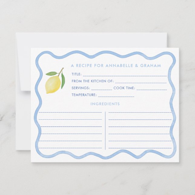 Boho Wavy Border Lemon Bridal Shower Recipe Card (Front)