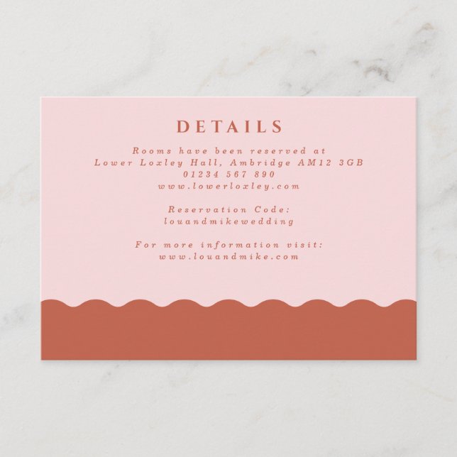 Boho Wavy Edge Blush & Terracotta Wedding Details Enclosure Card (Front)