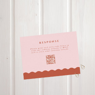 Boho Wavy Edge Terracotta & Blush QR Code Wedding  RSVP Card