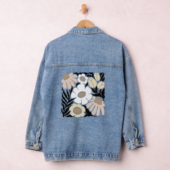 Boho Wavy Flower Design Denim Jacket (Hangar)