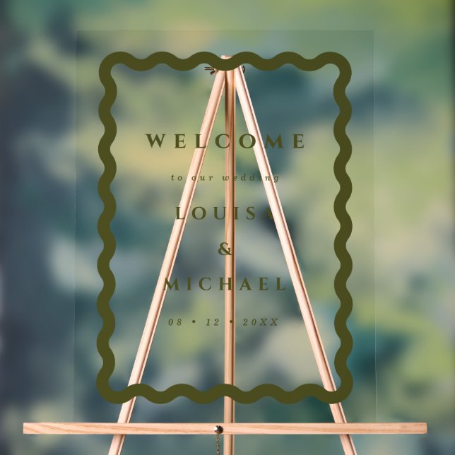 Boho Wavy Frame Green Wedding Welcome Acrylic Sign (Neutral)